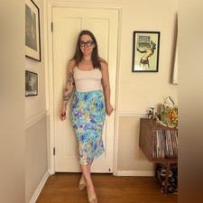 Y2K Vintage Blue Floral Watercolor Slip Style Skirt