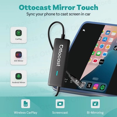 Ottocast Mirror Touch Mirroring Phone To Car Screen Wireless CarPlay Adapter