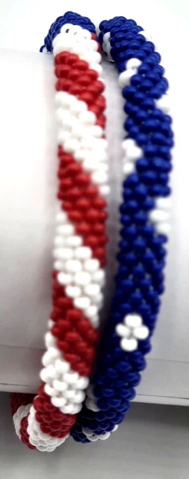 24 PCS WHOLESALE NEPAL Glass Seed Bead American Flag Beaded Crochet Bracelets - Image 4 of 4