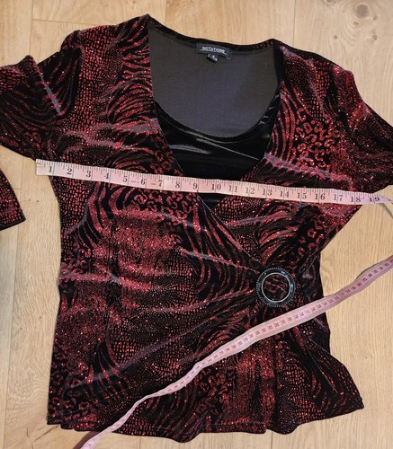 Top scollo a V nero rosso velluto metallizzato burnout taglia S scuro romantico gonna gotica taglia M - Foto 9 di 20