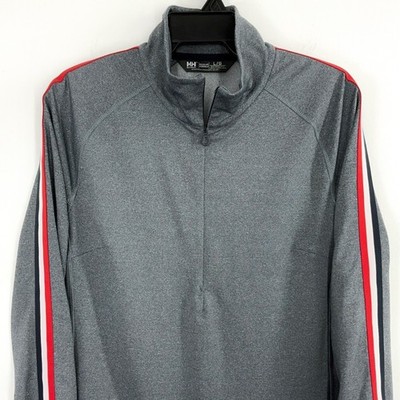 Helly Hansen 1/4 Zip Pullover Men's Large Gray Stripes Athletic Stretch Jacket