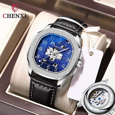 CHENXI Men's Leather Hollow Out Luminous Tourbillon Automatic Mechanical Watch
