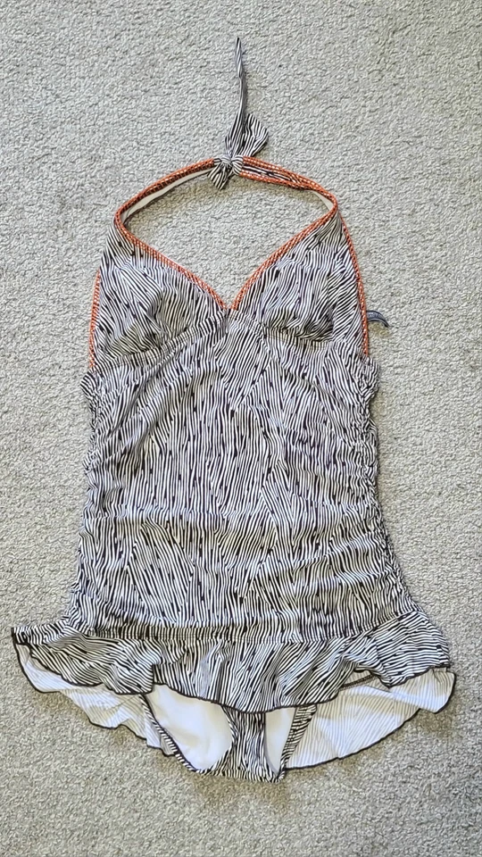 Kenneth Cole Estampado Abstracto Marrón y Blanco con Puntada Naranja en la Parte Superior XL Volantes Foto 2 de 4