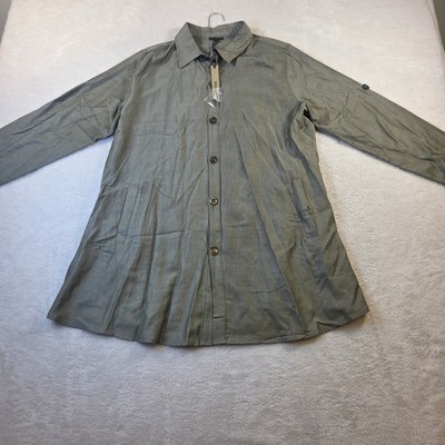 Coco + Carmen Olive Green Button Down Shirt Jacket Roll Tab Sleeve L/XL NWT