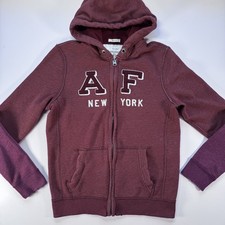 ABERCROMBIE FITCH Muscle Fit Full Zip Hoodie Mens Small Burgundy AF New York