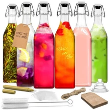 Nevlers 33 Oz. Airtight Glass Swing Top Bottles + Accessories (Pack of 6)
