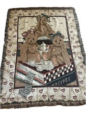 Cherish Teddies Tapestry Throw Blanket Enesco Friendship Tea 1996 Teddy Bear
