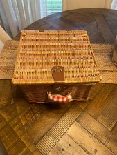 Picnic TimeEnglish Style Picnic Basket with Service for Two, Red and White Plaid