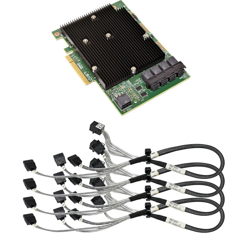 LSI SAS9300-16i 12G HBA PCIe 3.0 x8 Controller mit 4x Kabel ohne Bracket FP - Bild 4 von 4