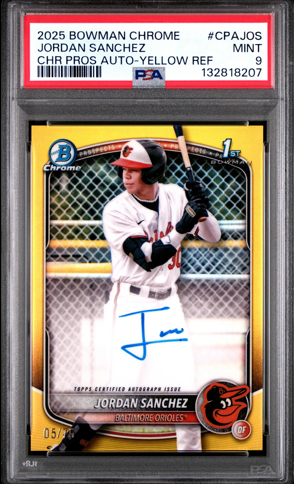 2025 Bowman Chrome Jordan Sanchez 1st Prospect Auto Yellow Refractor /75 RC