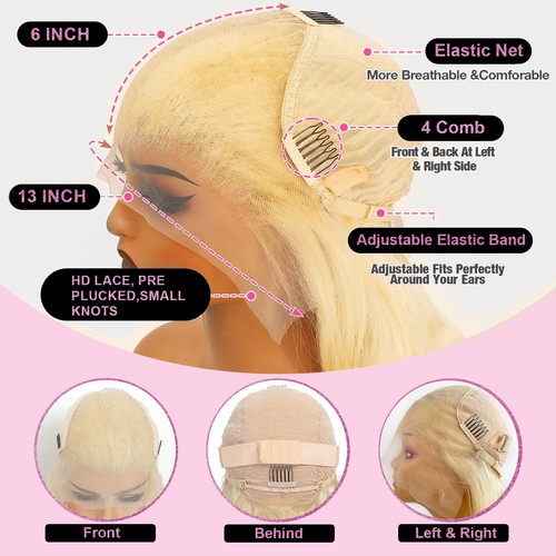 613 13x6 Lace Front Wig Human Hair 28 Inch 200 Density Blonde Wig Human Hair ... - Bild 3 von 7