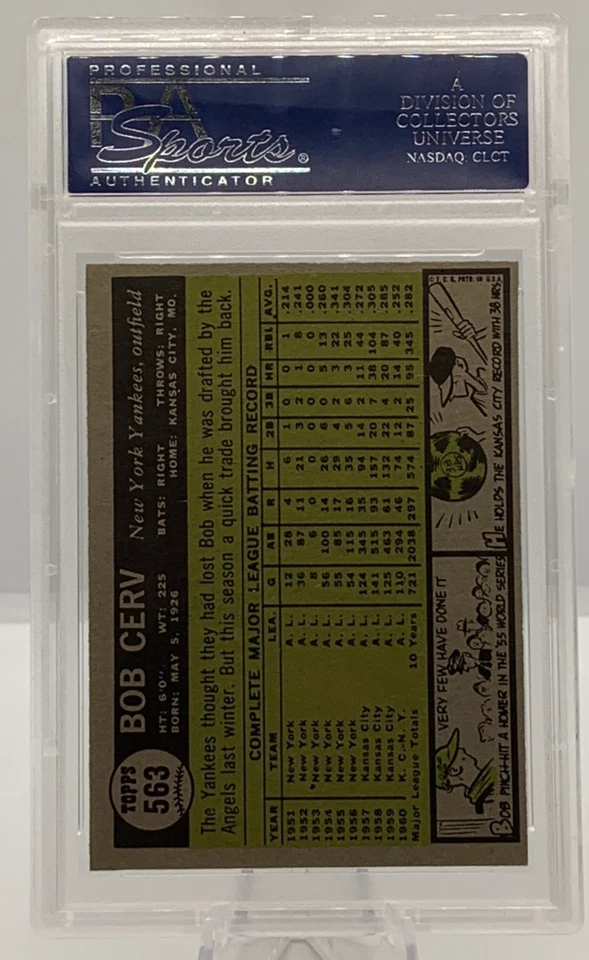 Bob Cerv PSA 8 (OC) NM-MT 1961 Topps Baseball #563 New York Yankees Graded - Image 2 of 2