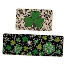 Shamrock Leaves Lucky Polka Dot St. Patrick's Day Kitchen Mats Set of 2, Home