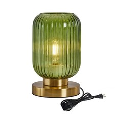 Glass Table Lamps Mid Century Modern Globe, Dimmable Green Table Lamp for Nig...