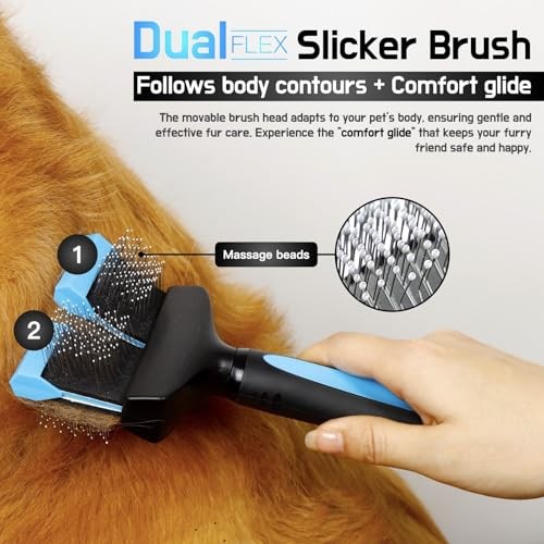Image showcasing Dual Flex Slicker Brush Dog Brush, Gentle Grooming Tool for Sensitive ...