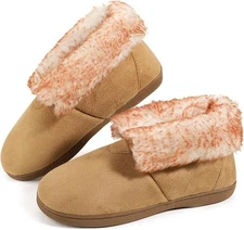 Women's Faux Suede Bootie Slippers Faux Fur Lined Indoor Outdoor US Size 8-9
