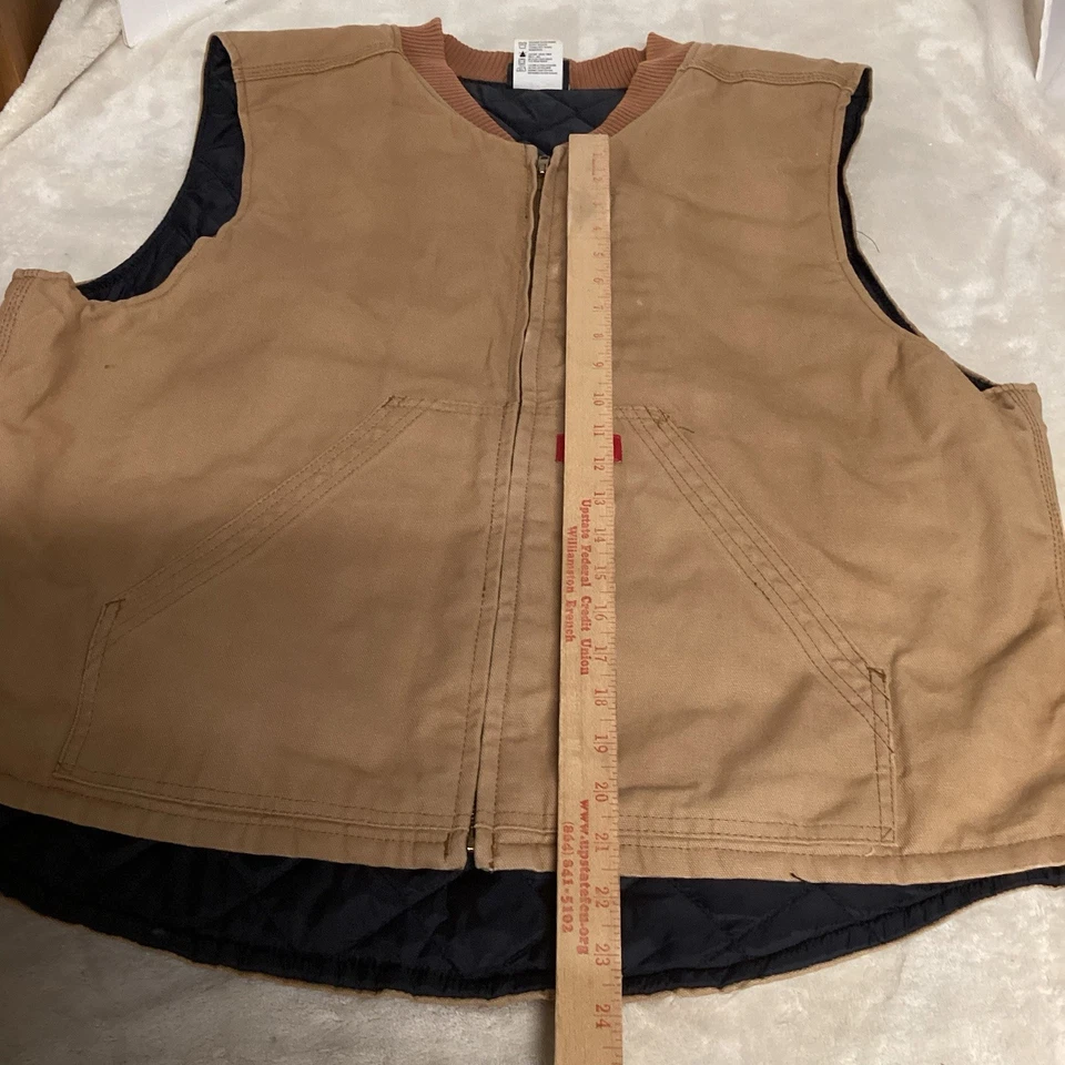 Lightweight Dickie’s Vest SZ XL Brown Lined Canvas EUC Zippered Pocket See Photo - Image 2 of 4