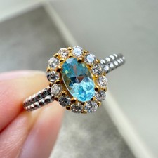925 Sterling Silver Ring Blue 5x3mm Natural Topaz Gemstone Zircon Jewelry Gift