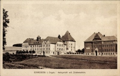 Postcard Schneeberg in the Erzgebirge, District Court and Drawing School - 11202440