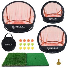 RELILAC Pop Up Golf Chipping Practice Net Set - Indoor/Outdoor 30x27x22", Red