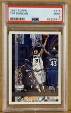 1997 Topps TIM DUNCAN San Antonio Spurs HOF RC # 115 Rookie Card PSA 9. rookie card picture