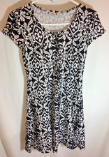 WOMENS JUNIORS WILDE BLACK WHITE POLY SPANDEX FLARE DRESS CASUAL SIZE M 32"