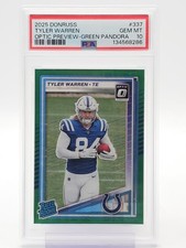 TYLER WARREN 2025 DONRUSS OPTIC RATED ROOKIE GREEN PANDORA /25 PSA 10 Q0004