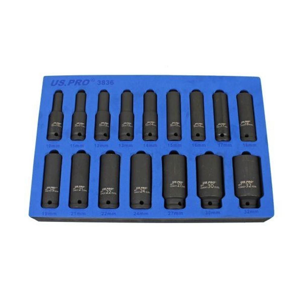 US PRO Deep Impact Socket Set 16PC 1/2"" Drive In EVA Foam 6PT 10 - 32mm 3836 - Image 2