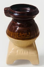 Vintage Brown Drip Glaze Pedestal Crock Stoneware Soup Bowl Planter 7” Retro 70s