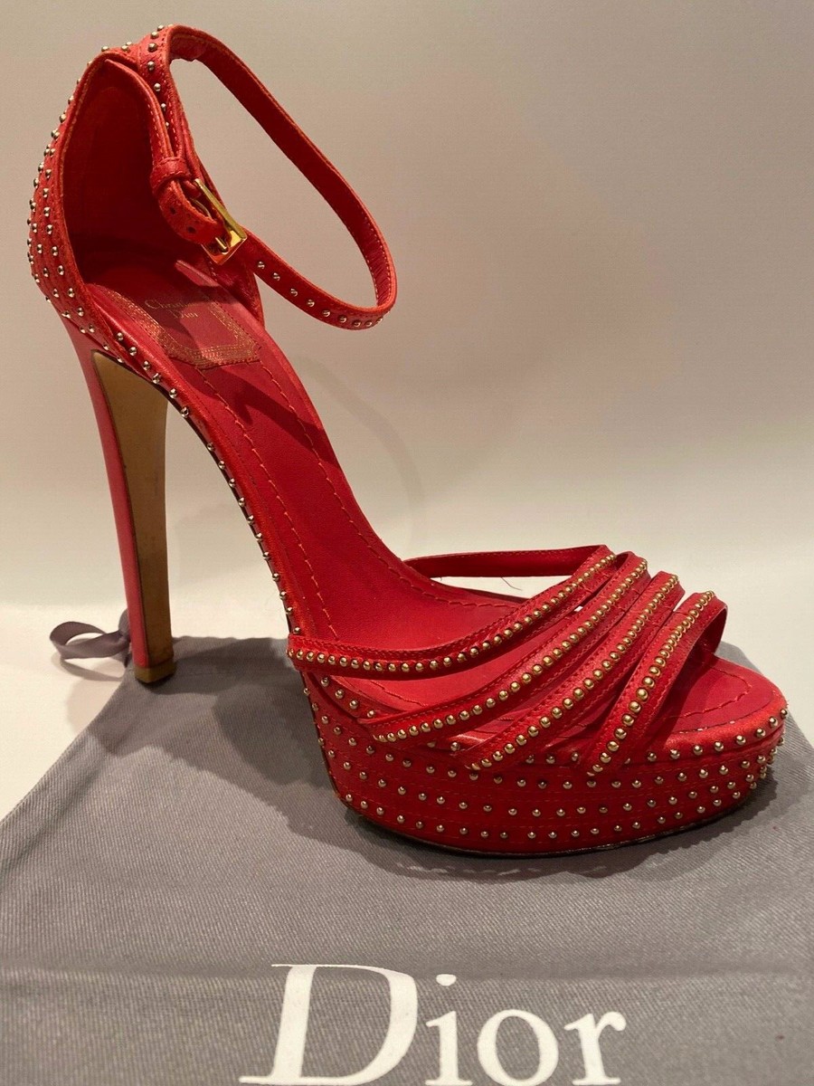 Christian Dior 2足まとめ売り CHRISTIAN DIOR Bracelet Red w/ Gold stud Platform Sandal