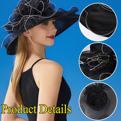 Womens Wide Brim Large Derby Fascinator Hat Organza Church  display picture 3