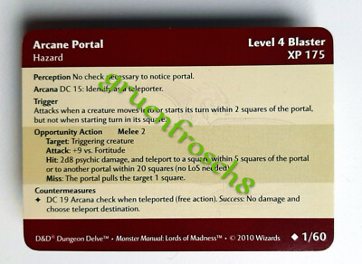  ARCANE PORTAL  01 U  LORDS OF MADNESS 2010  D&D MINIS ROLEPLAYING STATS CARD
