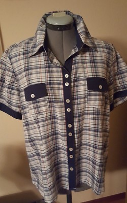 BLUSE**Hemdbluse42*Francois Perrin** kariert mit Glitzerfäden*Brusttaschen**NEU