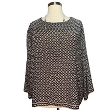 Max Studio Blouse Women’s Size 2X Floral Print Long Sleeve Black White & Yellow