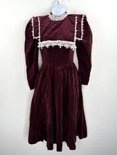 Vintage Gunne Sax Dress 1970’s Praire Red Velvet Dress Lace Trim Collar Size 5