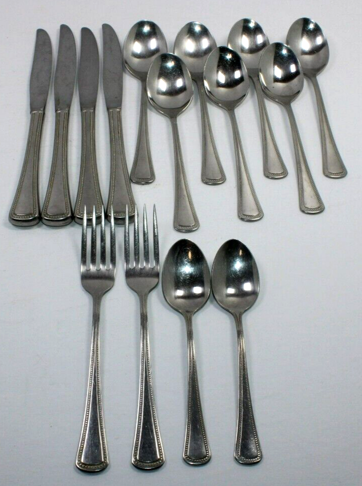 15 Pce 1881 Rogers Oneida Ltd Stainless Flatware NEEDLEPOINT / BEADED
