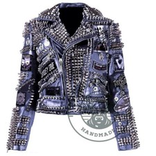 Men Heavy Stud Leather Jacket, Gothic Wear Punk Fashion, Motley Crue Patches
