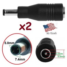 x2 DC Power 5.5x2.1mm Female Jack to 7.4x5.0mm Male Plug Adapter for HP Notebook