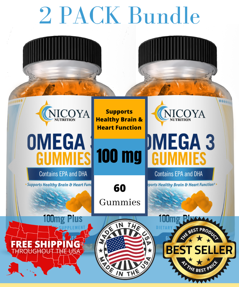 Omega 3 Fish Oil Gummies 120ct  Supports Healthy Brain & Heart Function - 2 Pack