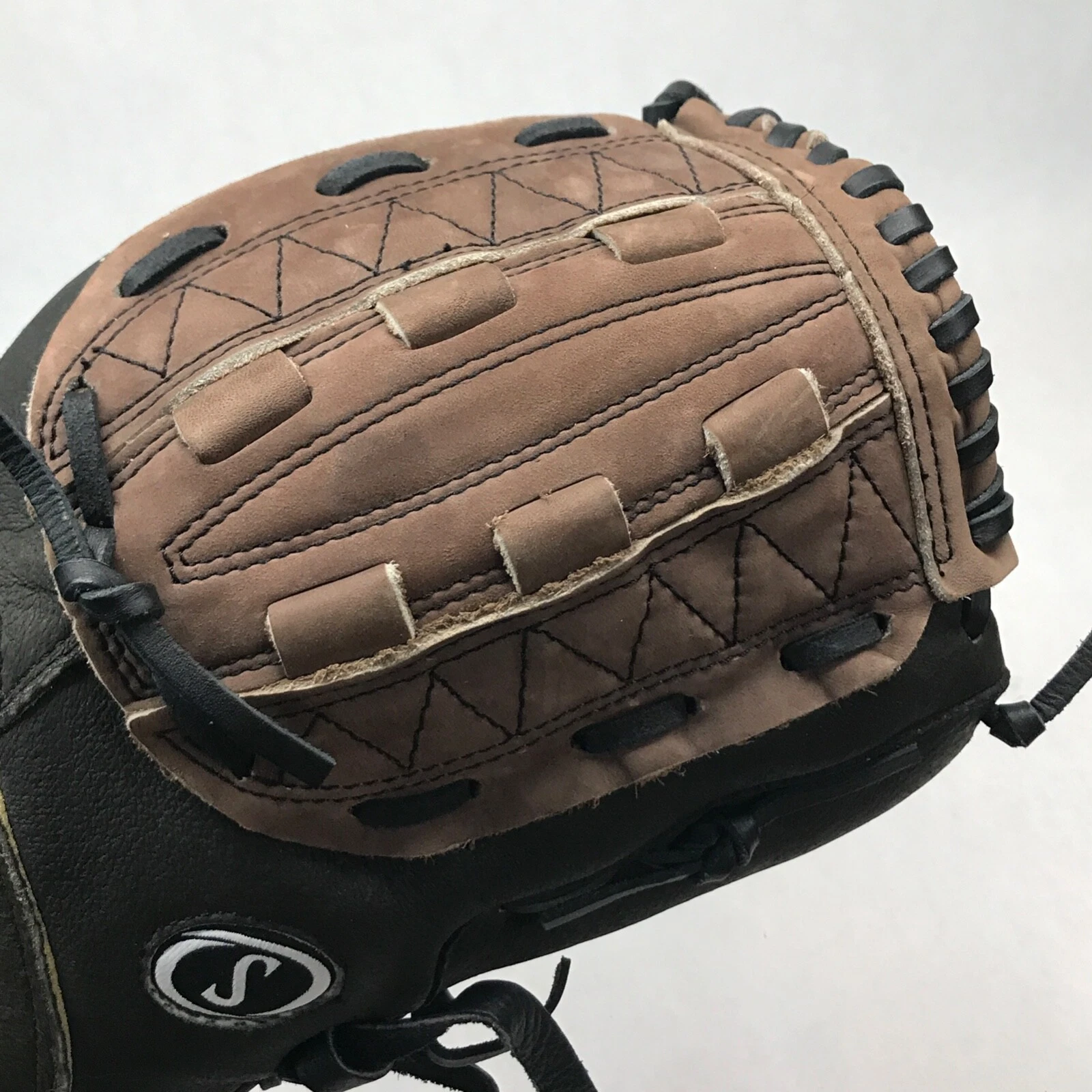 Spalding 12.5 Inch Pattern Black with Brown Web RH Baseball Glove Model 18075