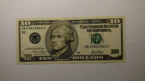 2001 $10.00 US FEDERAL RESERVE NOTE Circulated Take a look at the Serial #.