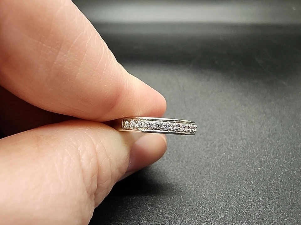 蓝宝石周年纪念永恒戒指 铑超过 925 尺寸 8 签名 SJD — 第 3/4 张图片