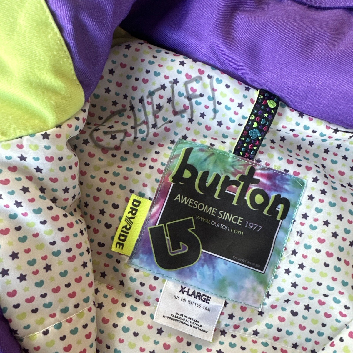 Burton Dryride Snowboarding Jacket Girls Xl Purple Lined Full Zip