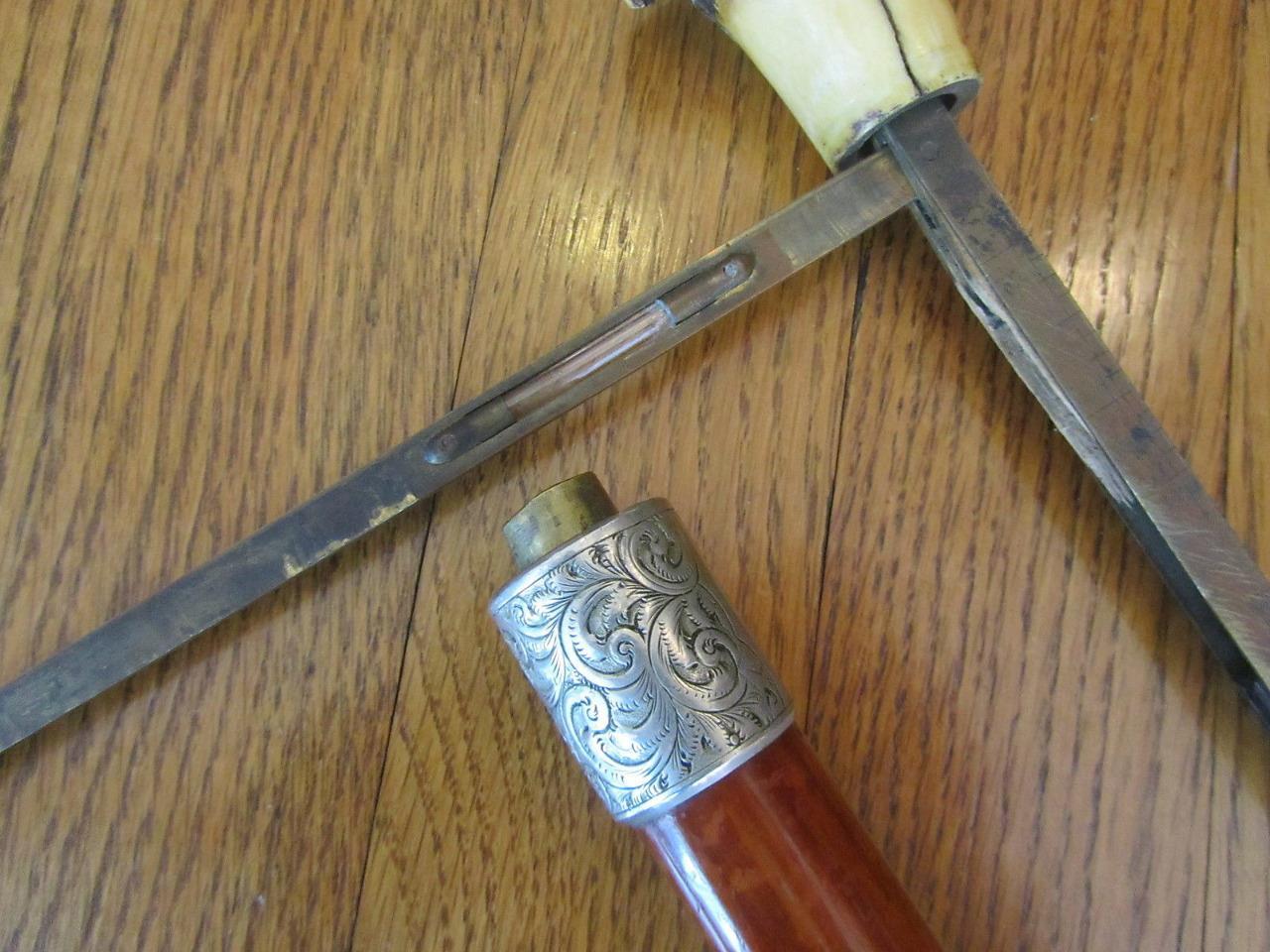 Antique Antler Handled Engraved Silver Cane Horse Measuring Stick in