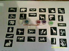 Tematy zwierzęce Brokatowy zestaw do tatuażu z 40 szablonami + brokatowe doniczki 