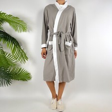 Gray Unisex Light Cotton Long Robe Dressing Gown With Pockets  Belted Waist / S