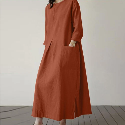 Langes lässiges lockeres Baumwollkleid Vintage Kaftan Maxikleid für Damen UK - Bild 14 von 28