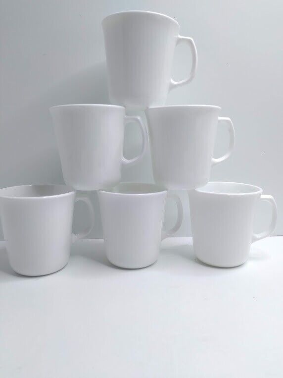 6 Corning USA Vintage Winter Frost White Coffee Tea Cup Mugs D Handle M’Wave OK