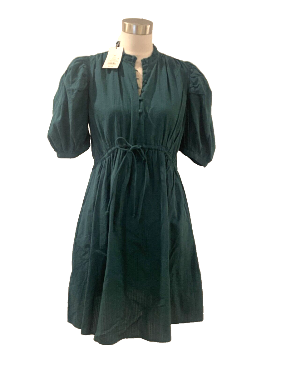 dark green day dress NWT seersucker A New puff sleeve ruffle empire waist short XS Esmee Midi Dress