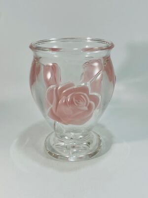 Teleflora France Frosted Raised Pink Rose Glass Vase 6.25'' x 4.25'' New